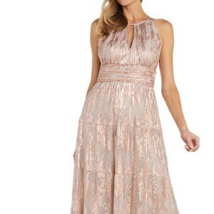 R&M Richards Gold Cream Ruched Maxi Dress Halter